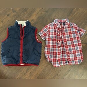 Janie and Jack Navy and Red Vest with Plaid button up shirt Bundle
